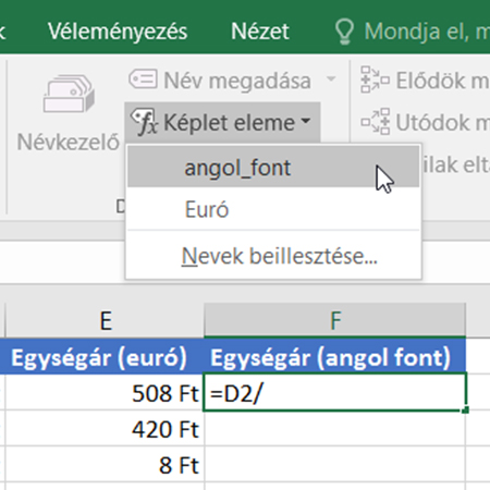 Képletekkel kapcsolatos egyéb funkciók