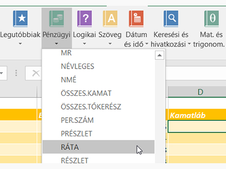 Pénzügyi és adatbázis függvények