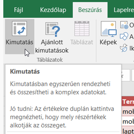 Kimutatás készítése